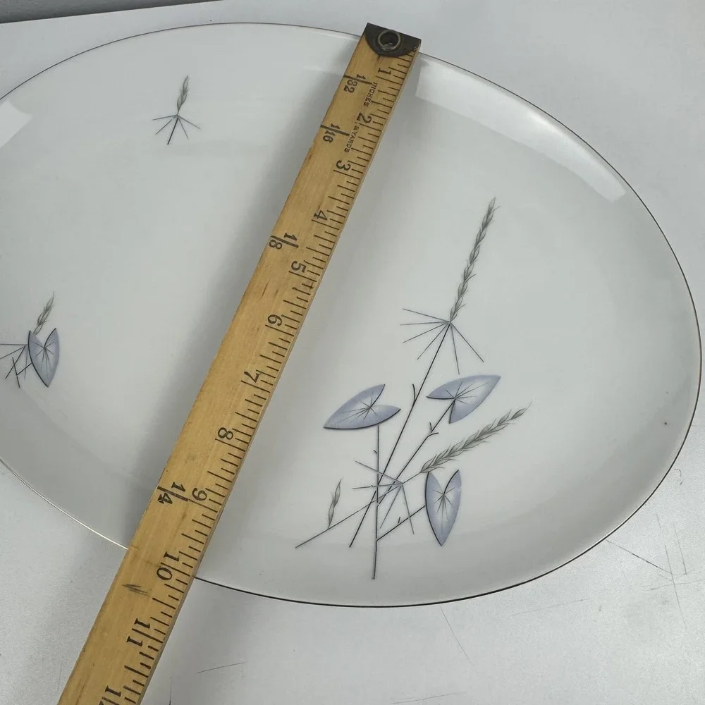 Vintage Eschenbach Bavaria Porcelain Oval Platter White MCM Botanical Gold Rim‎